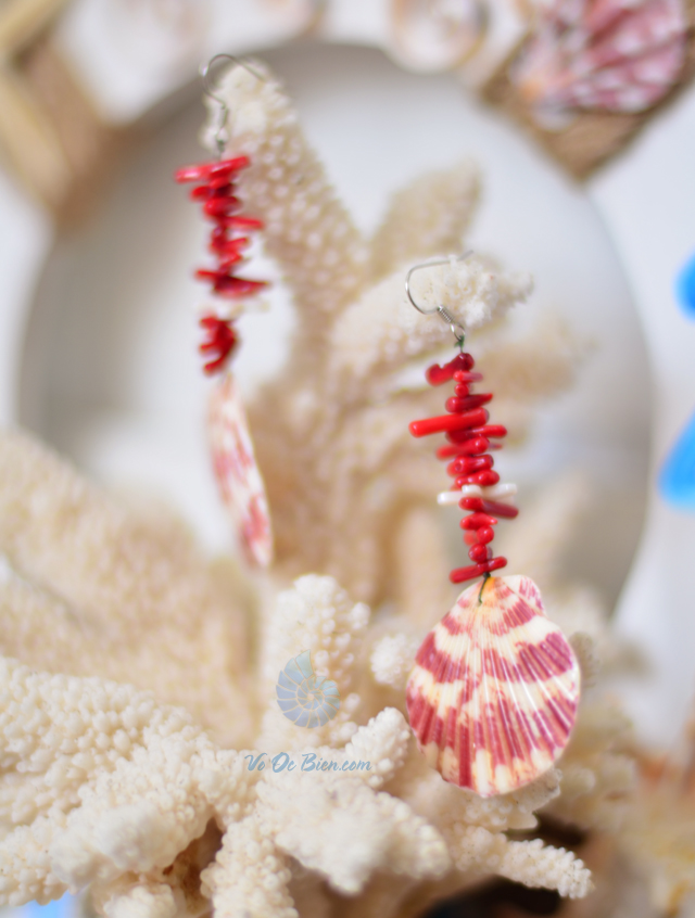Bông tai san hô đỏ & sò điệp BTVO_05 - hình chụp tại VoOcBien