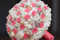 Hoa cưới cầm tay vỏ sò ốc Coral Satin Rosettes HC09