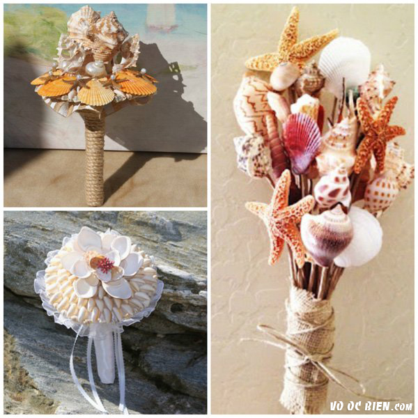 độc đáo hoa cưới vỏ sò, vỏ ốc
